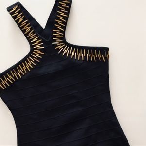 Forever21 black bandage dress gold embellishments